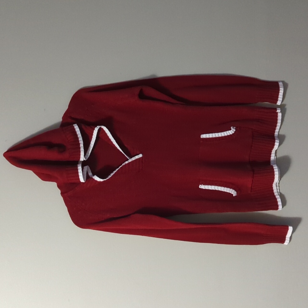 Red Hooded Sweater with White Trim - Love by Chelsea - Size: Medium